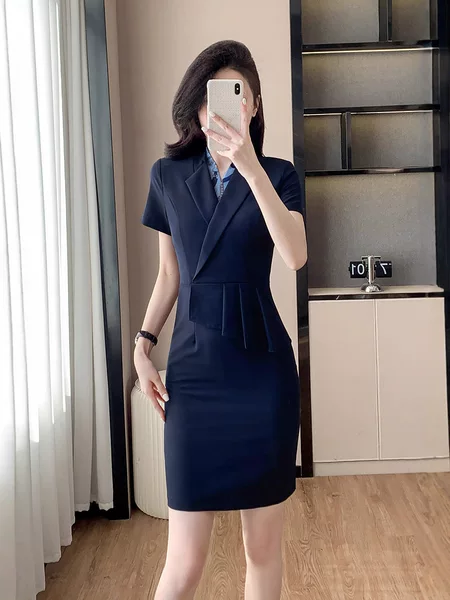 Cross-Border In-Stock Women's Summer New Slim-Fit Elegant Interview Formal Wear Sales Office Beauty Salon Work Uniform Professional Dress