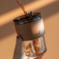 ネットレッドins風グラスストロー付き家庭用高颜値コーヒーカップオフィスカップルが水牛乳コップを飲む