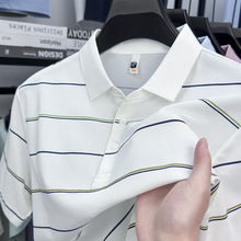 夏季男士翻领条纹透气商务短袖polo衫男感中老年汗衫批发一件代发