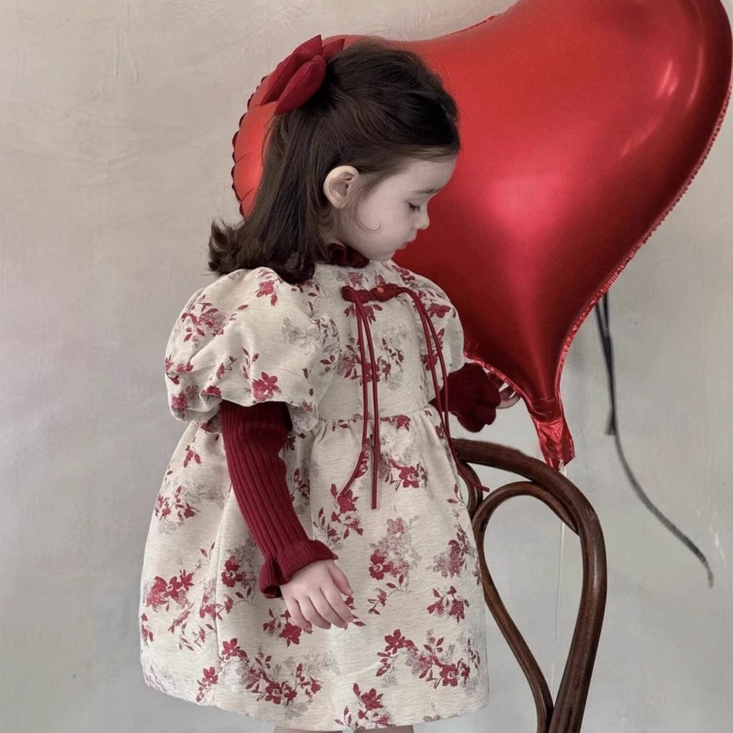 Bebé cómodo vestido de Año Nuevo de invierno vestido de princesa festivo vestido de bebé nuevo estilo chino vestido de lana