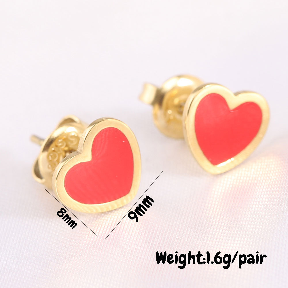 Ear Studs Classification 1 Pair Simple Style Cherry Heart Shape Strawberry Enamel Titanium Steel Ear Studs