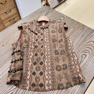 Nanyou New Chinese Style Silk Fragrant Cloud Yarn Vest with Small Stand Collar and Traditional Buttons, Original Design Improved Tang Suit Women's Vest
