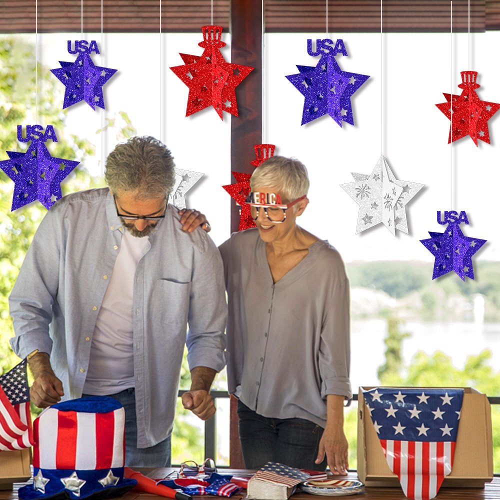 Adornos tridimensionales de la decoración de la fiesta del Día de la Independencia de EE. UU. Adornos del fondo de la fiesta del Día de la Independencia de EE. UU.