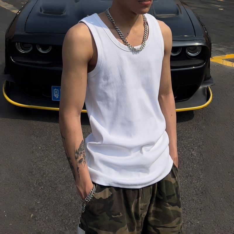[Lightning Warehouse Hot Item] Zxs Summer Sleeveless Vest Loose Sports Top Solid Color T-Shirt Casual New Style
