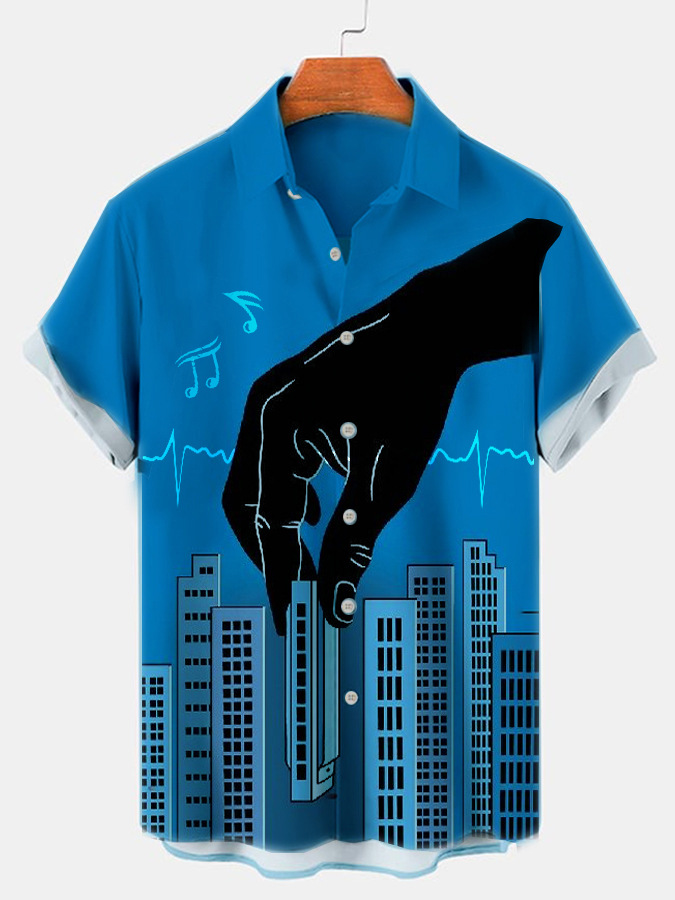 2025 nuevo estilo comercio exterior transfronterizo elemento creativo camisa 3D impresión digital tendencia suelta camisa de manga corta top de hombre
