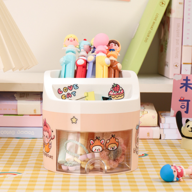 [Contenedor de pluma de gran capacidad de dibujos animados] contenedor de almacenamiento de escritorio multifuncional caja de papelería de escritorio de estudiante caja de almacenamiento simple
