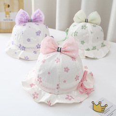 Spring and Summer Women's Baby Sun Hat with Small Flower and Butterfly Bow, Adjustable Infants' Cute Sun Hat