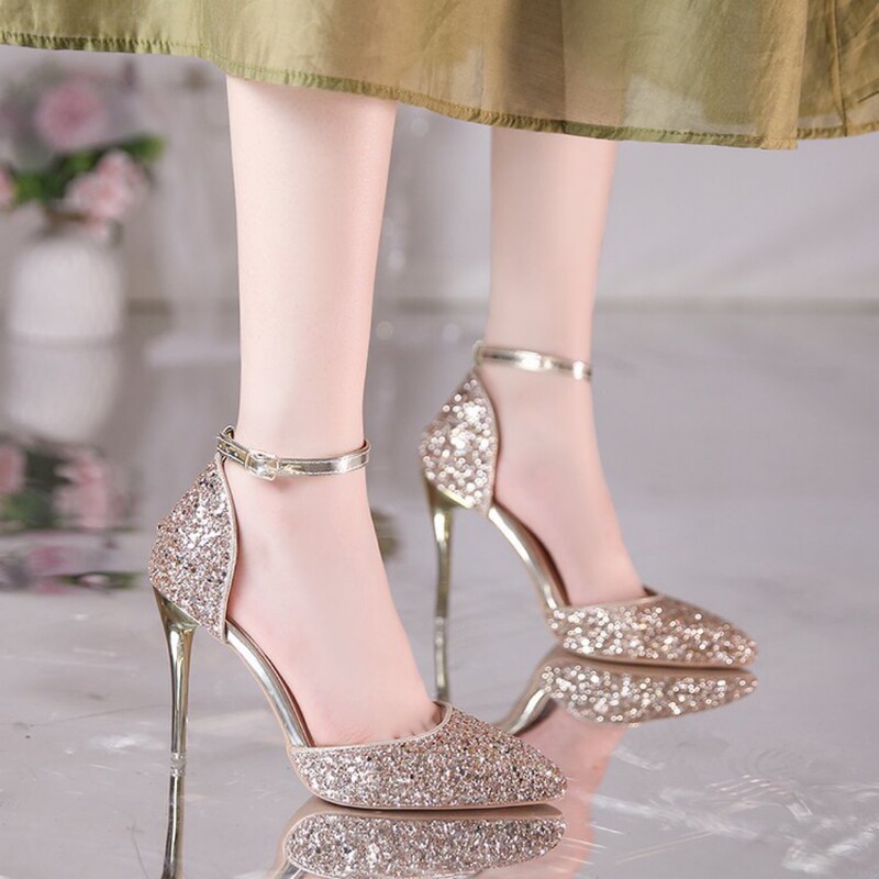 Size 35-45 Large Size Women's Shoes 43 Super Fairy Sequin Hollow Toe Sandals 44 Summer Sexy Hollow Stiletto Heels
