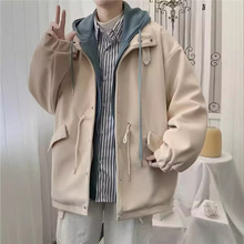 秋冬季新款假两件连帽外套男韩版潮流宽松小众青少年工装夹克外套