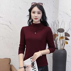 一件代发2025春秋季款时尚半高领纯色长袖T恤女士打底衫内搭上衣
