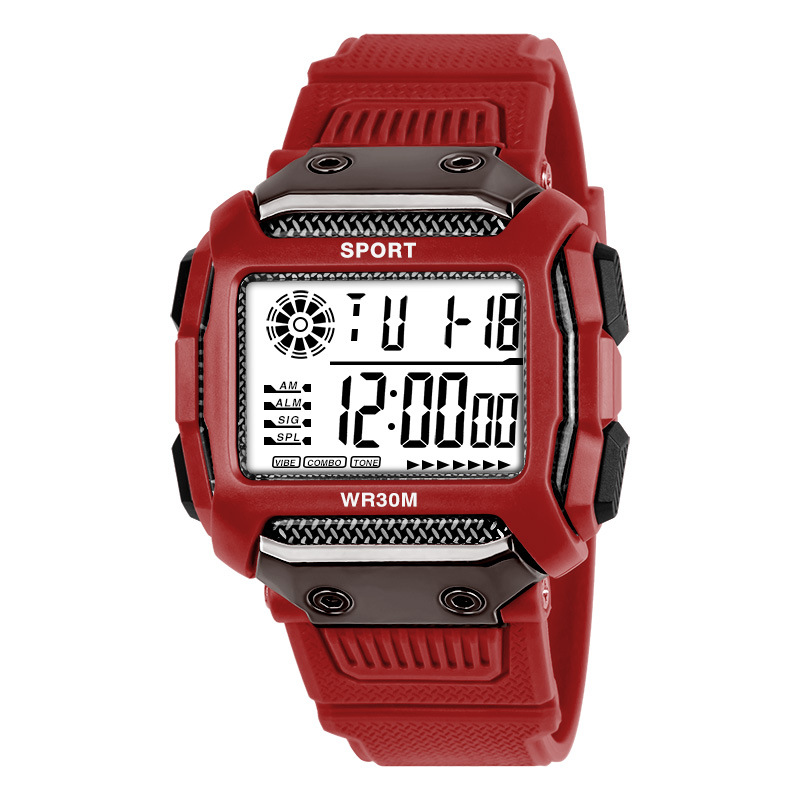 Reloj electrónico deportivo cuadrado simple, estudiantes de secundaria y preparatoria, cronógrafo deportivo, alarma luminosa, fabricante de relojes electrónicos al por mayor