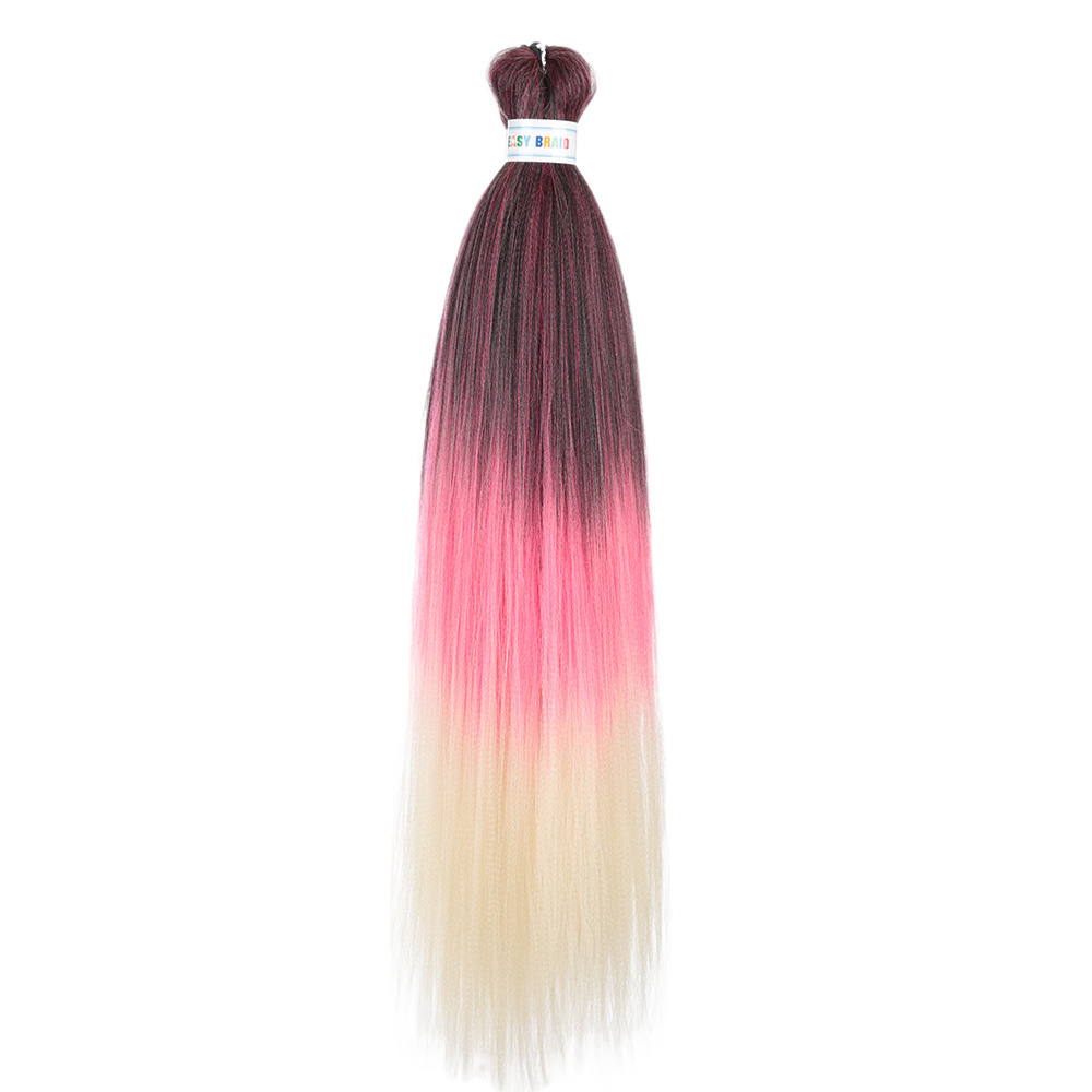 Trenzas fáciles de hacer de 26 pulgadas, cabello sintético colorido, trenzas grandes EZ, fibra sintética de baja temperatura, color degradado, cabello largo y liso.