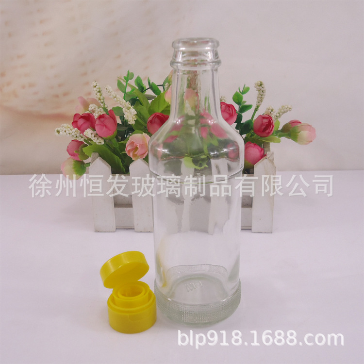 厂家供应220ml圆形透明麻油玻璃瓶香油瓶辣椒油酱油醋瓶