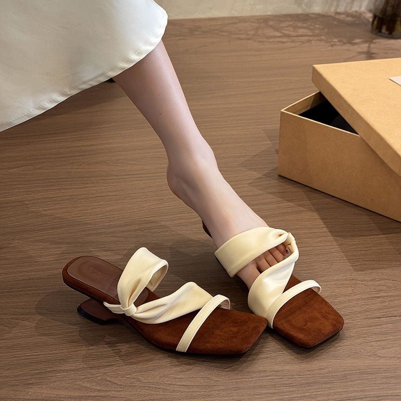 Exclusive design retro summer sandals square toe wedge heel