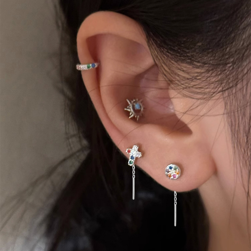 Geometric universal earrings with zircon, European style