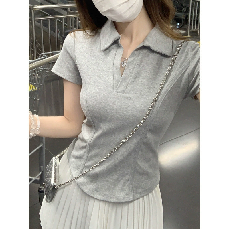 Женская футболка больших размеров с короткими рукавами в летнем корейском стиле, утягивающая талию, топ на правое плечо, слегка толстая футболка с асимметричным воротником-поло MM