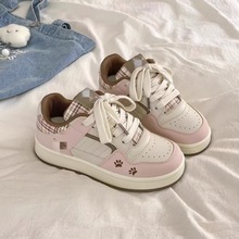 校园风小白鞋女款2025秋季新款拼色圆头面包鞋厚底chic小众设计板