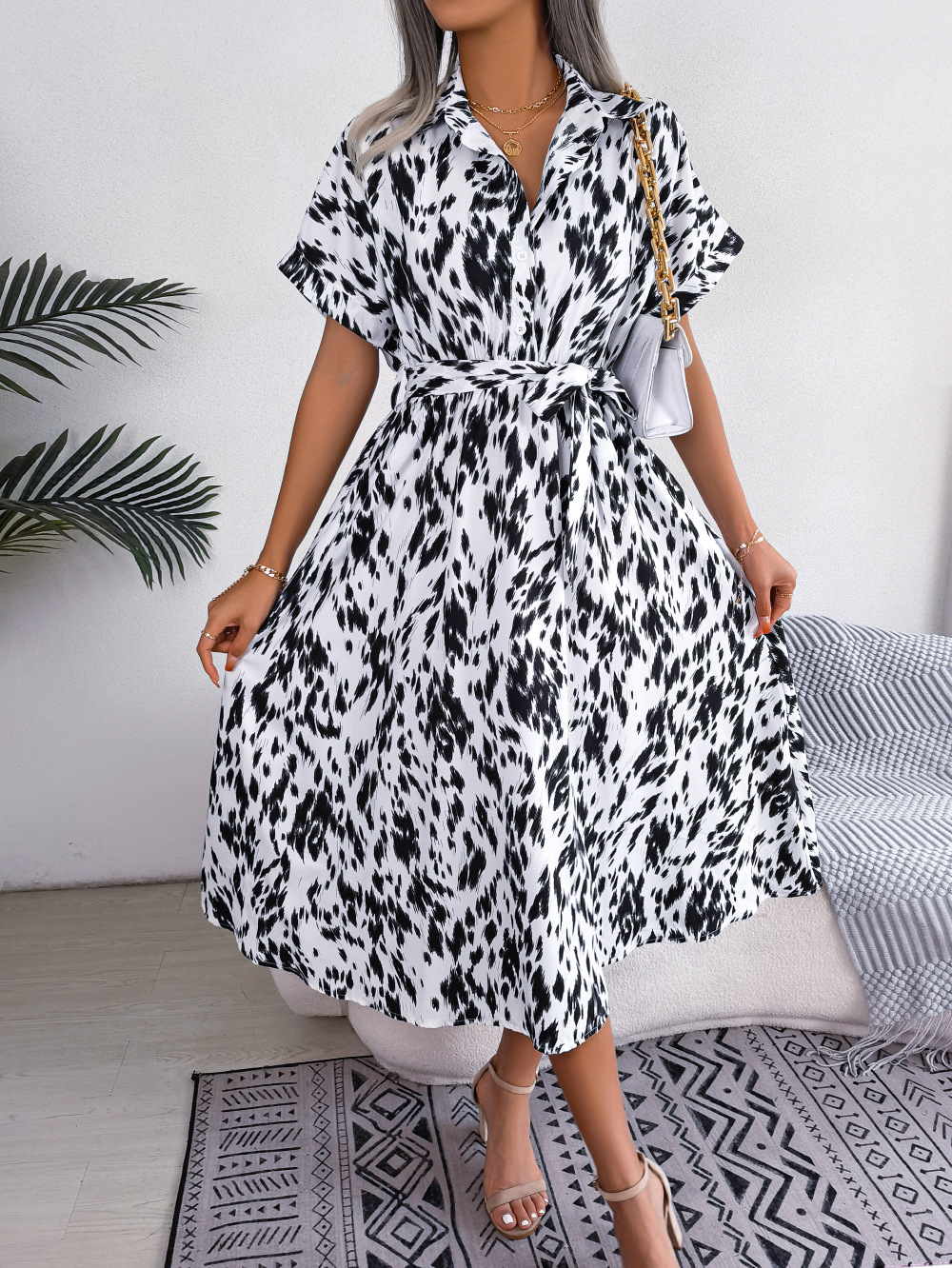 Women's Sheath Dress Streetwear Turndown Button Long Sleeve Leopard Maxi Long Dress Holiday Daily display picture 5