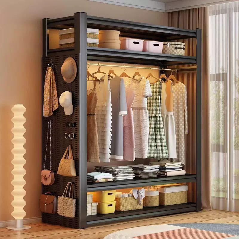 Бытовая вешалка для одежды с цельностальной рамой, стеллаж для хранения одежды, напольная многослойная утолщенная вешалка для одежды, бытовая вешалка для одежды со стальной рамой