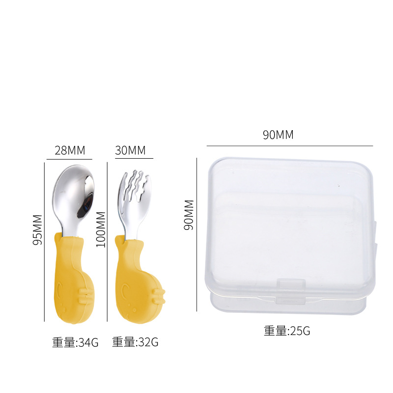 Cuchara DE LOS NIÑOS Tenedor 316 Acero inoxidable cuchara Tenedor vajilla traje de almacenamiento bebé aprendiendo a comer dibujos animados lindo mango corto