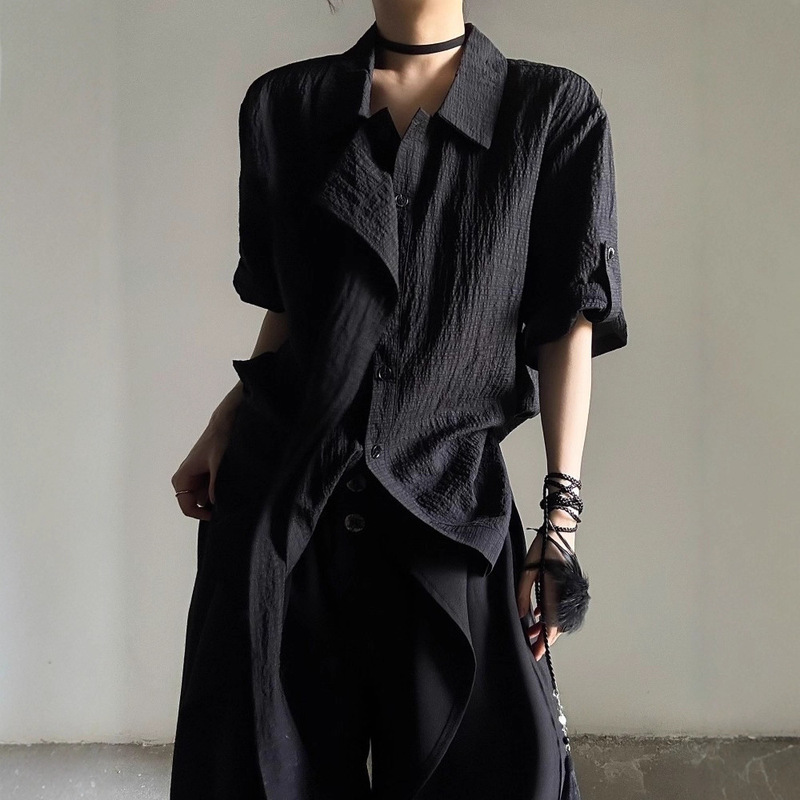 Ruffle Short-Sleeve Shirt French Retro Style Unisex Yamamoto Style 20256 Summer Niche Design Casual Shirt