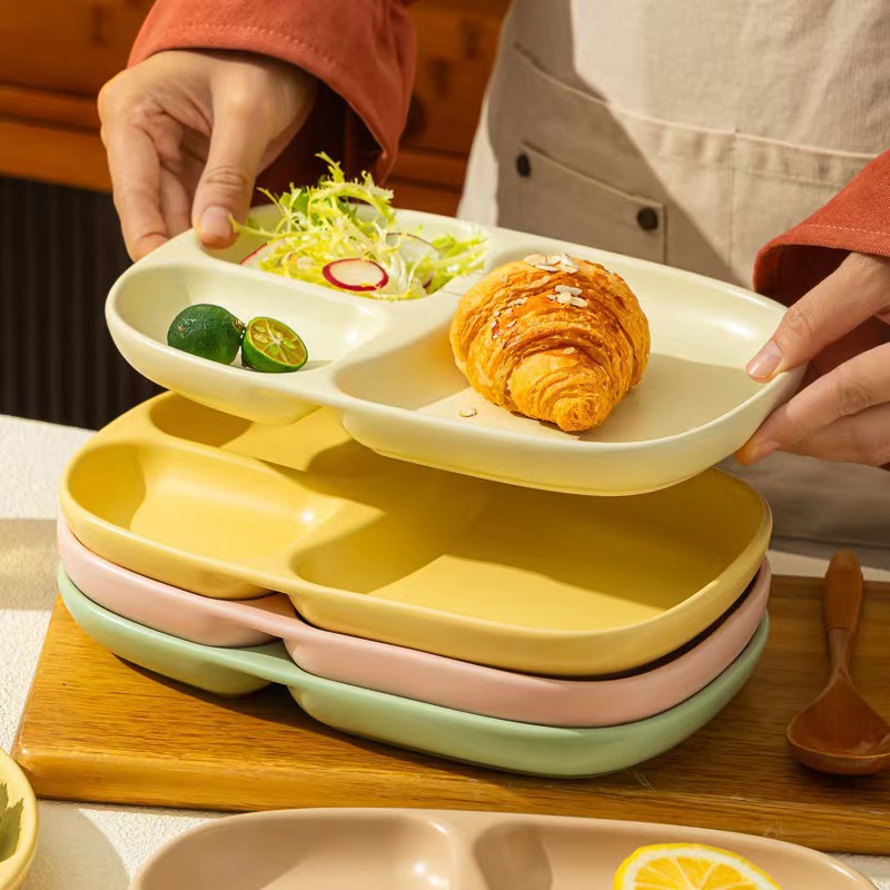 Placa de partición de cerámica japonesa, placa de desayuno para niños, placa de partición creativa, placa de reducción de grasa doméstica de alto valor nominal