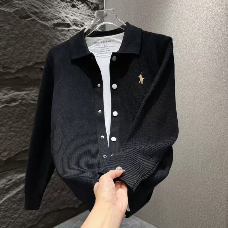 跨境2025早秋小众高版小马刺绣针织开衫男长袖外套百搭男士毛衣|undefined