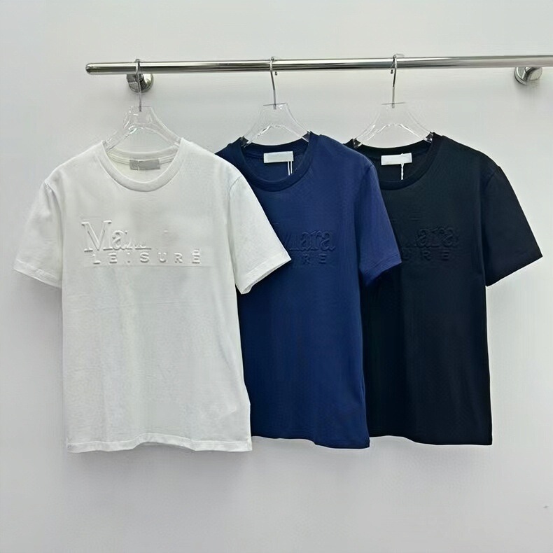 Max Summer 25 New Round Neck Concave and Convex Pure Cotton Short-Sleeved Women's Casual Versatile Letter Style T-Shirt Half-Sleeved Top Max Summer 25 New Round Neck Concave and Convex Pure Cotton Short-Sleeved Women's Casual Versatile Letter Style T-Shirt Half-Sleeved Top