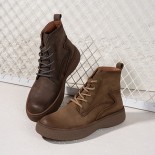 Travel Genuine Leather Martins Men's Autumn and Winter New Short Boots British Retro fleece-lined Warm Thick Bottom Men's Shoes Factory Daifa