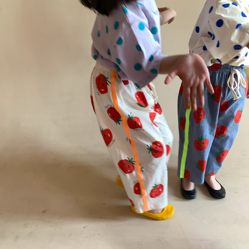 Boy pants 2021 A summer girl Korean Edition tomato Wide leg pants children Frenum Easy Hit color trousers