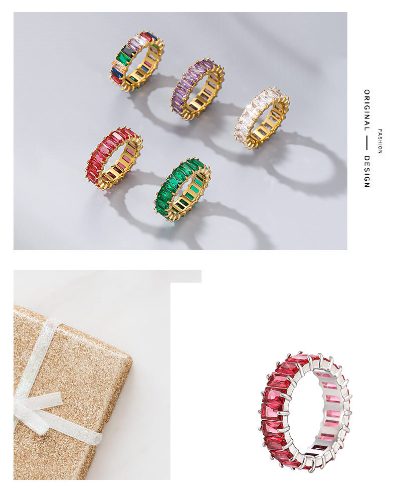 Fashion Geometric Titanium Steel Inlay Zircon Rings 1 Piece