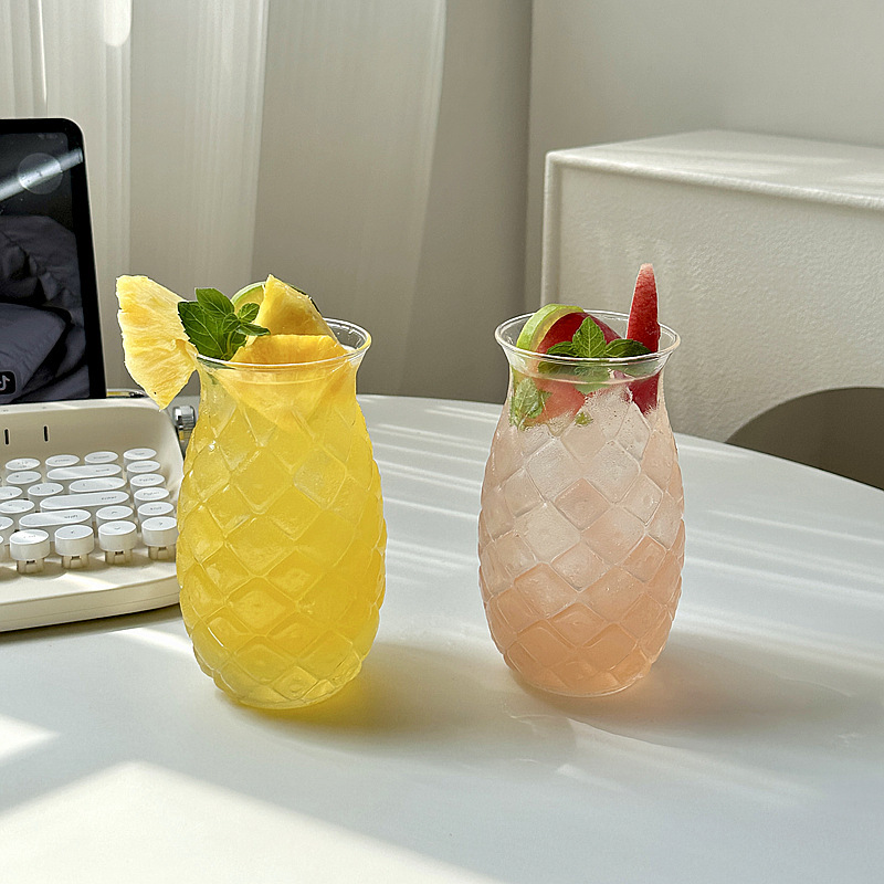Taza de piña transparente Taza de jugo Taza de bebida fría Taza de agua simple Taza de una sola capa de vidrio para el hogar Taza de extracto frío