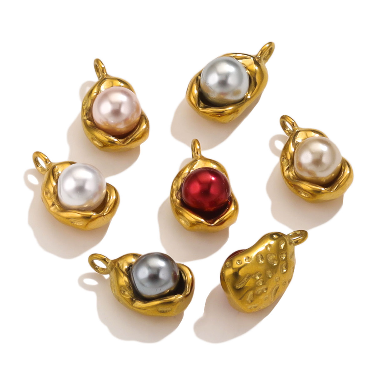 PVD Coated Gold Plating Process 5 PCS/Package Stainless Steel Artificial Pearls PVD Coated Real Gold Plated Solid Color Pendant DIY Jewelry Accessories