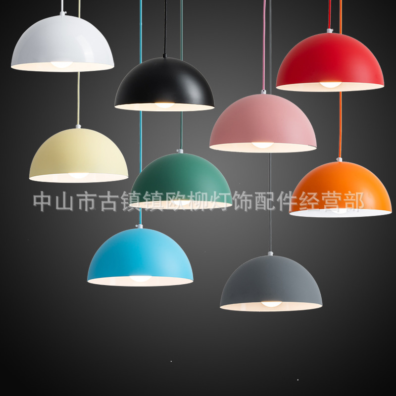 Simple Single-Head Led Creative Lampshade for Restaurant Dining Table, Hair Salon Pendant Light, Personalized Colorful Office Half-Circle Lampshade