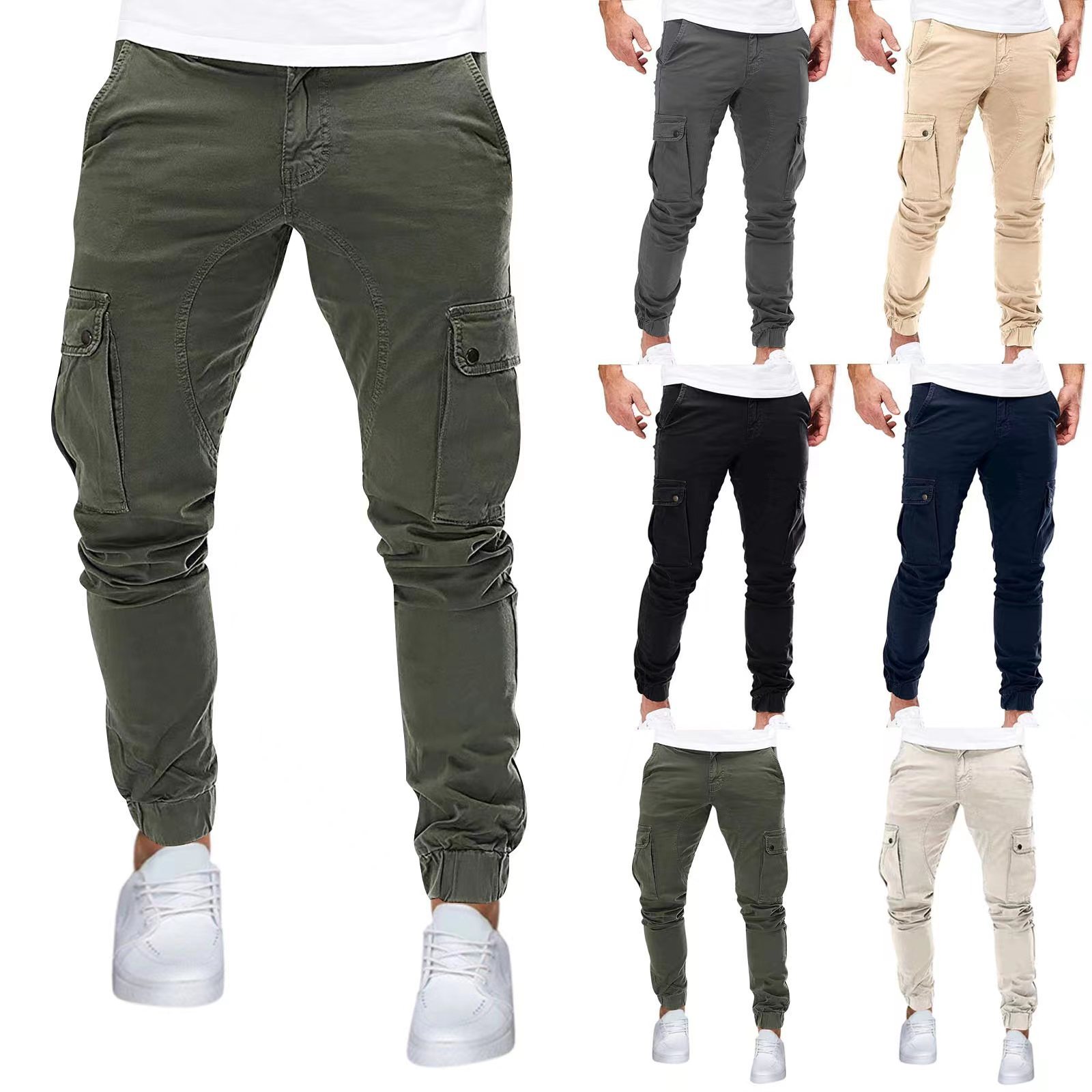 Autumn New Men's Cargo Pants Mens Overalls Multi-pockets Solid Color Pants Trousers Slim Fit Jogging_voghion.com