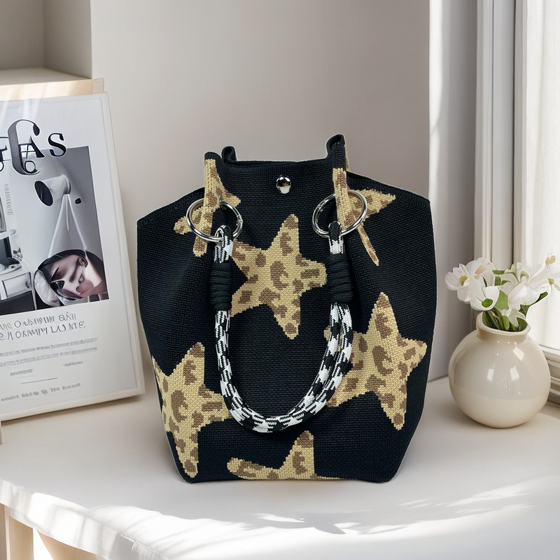 Nueva nicho ins bolso de mano tejido de viento de moda simple bolso de mano de compras fotos bolso de viaje al trabajo