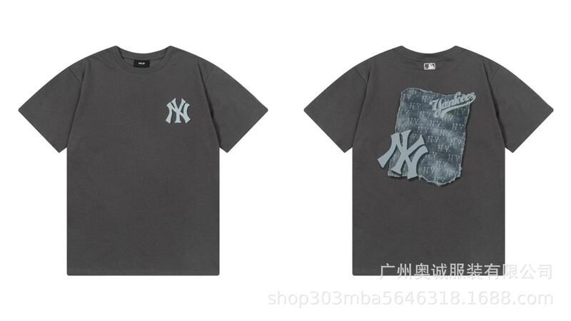 韓国 25ss 新 MLB 春夏新作 ny ビッグロゴ刺繍半袖プリントラウンドネック Tシャツ男女兼用|undefined