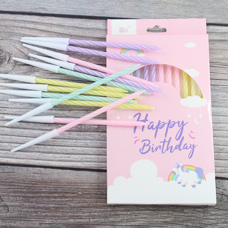 Venta al por mayor nueva vela de cumpleaños feliz reunión A3 color Delgado cristal espiral 12 velas fiesta en caja