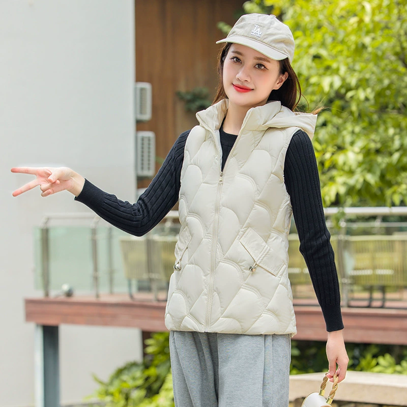 Хлопковый жилет, женский осенне-зимний короткий простой облегающий однотонный Универсальный Приталенный жилет с капюшоном, устойчивый к холоду, 2023