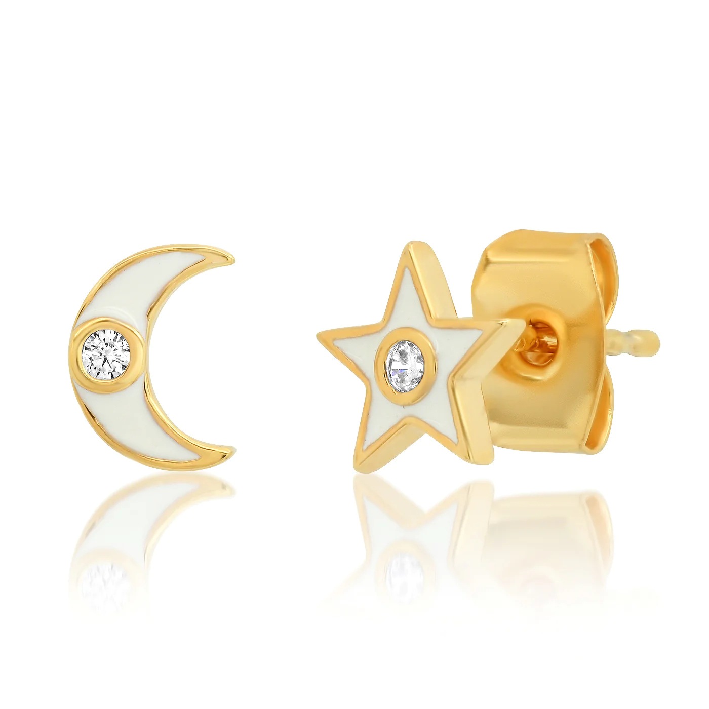 1 Pair Casual Commute Star Moon Asymmetrical Epoxy Inlay Copper Zircon Ear Studs display picture 5