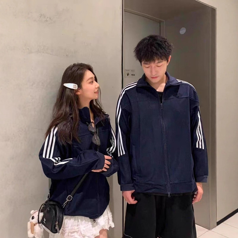 QQ糖同款外套刺绣宽松拉链休闲运动三条杠夹克外套风衣9952|undefined