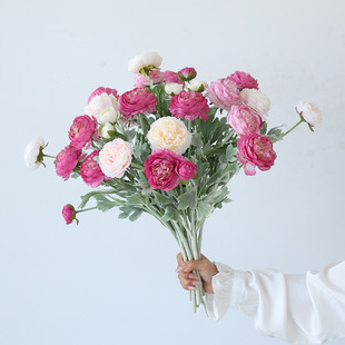 High -end peony simulation flower implanted velvet 3 -headed lotus home decoration ornament fake flower live simulation flower wholesale
