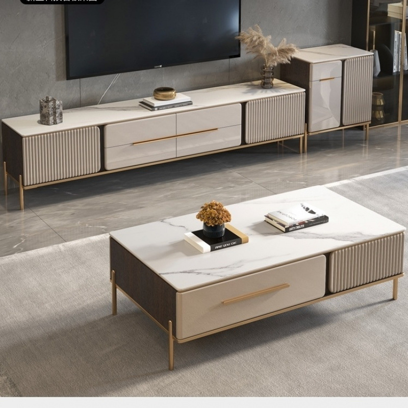 Mesa de té de tabla de roca simple combinación de gabinete de televisión de sala de estar moderna pequeña casa simple y ligera mesa de televisión de lujo