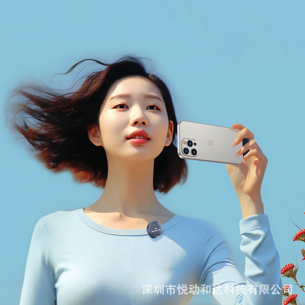 Un micrófono de collar inalámbrico de dos pulsadas, micrófono de transmisión en vivo, micrófono inteligente de reducción de ruido, micrófono pequeño de radio de larga distancia