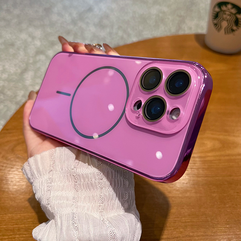 iPhone17電気メッキAGマット細円磁気吸着携帯電話ケース、Apple 16promax高級感レンズフィルムに適用|undefined