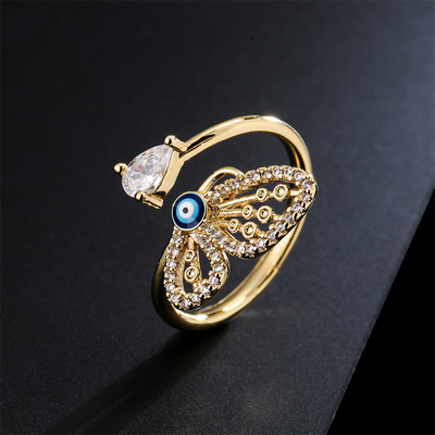 Jewelry  Europe and the United States personality hollow micro ring copper inlay zircon jewelry female butterfly openings