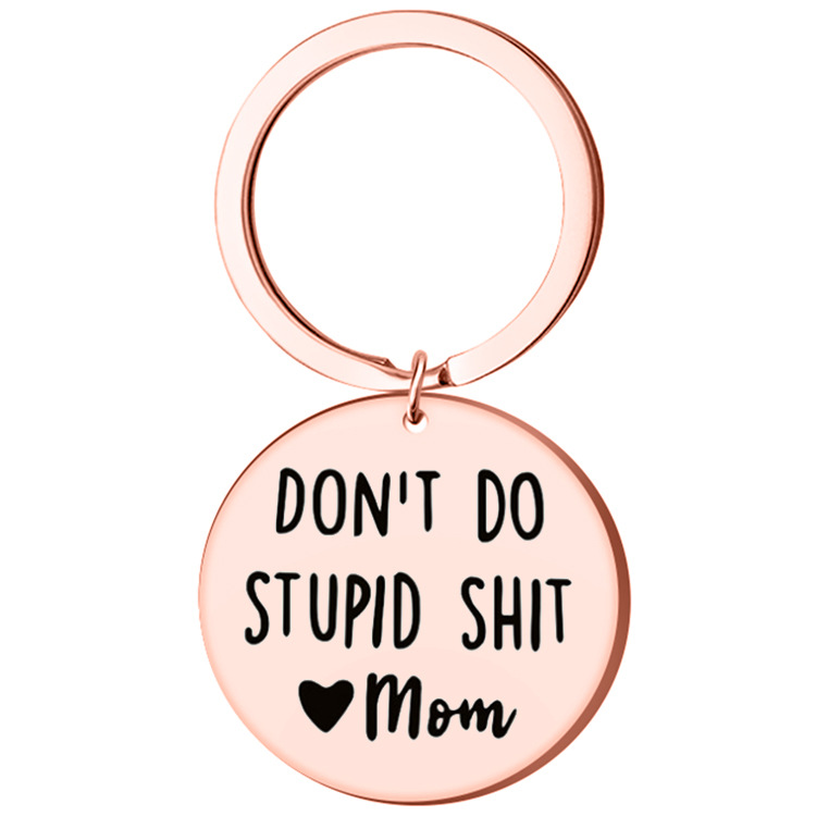 2023 Joyas transfronterizas DON'T DO STUPID Acero inoxidable Llavero de marca redonda A-Z26 alfabeto accesorios