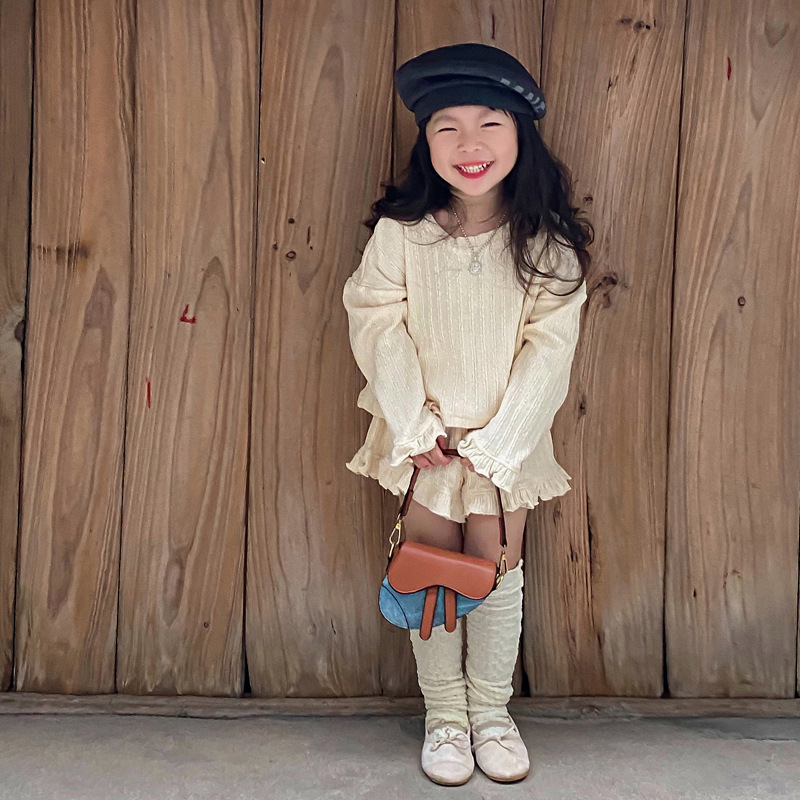 Bolso infantil de moda para otoño e invierno 2025, bolso bandolera retro mini para niñas, con diseño de bloques de color.