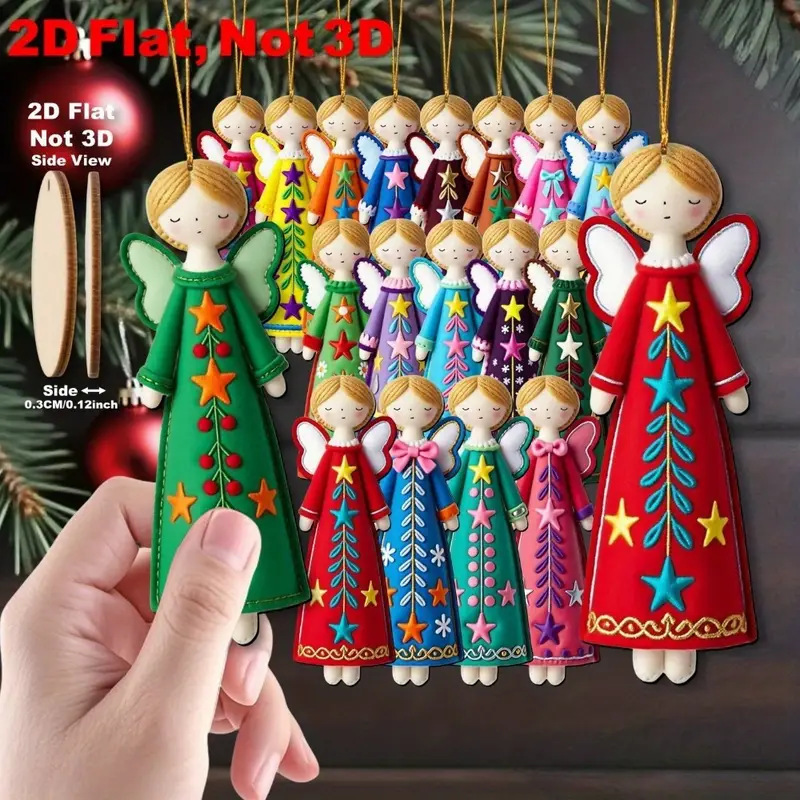 跨境新品彩色2D平面天使工艺品装饰木质圣诞新年装饰挂件|undefined