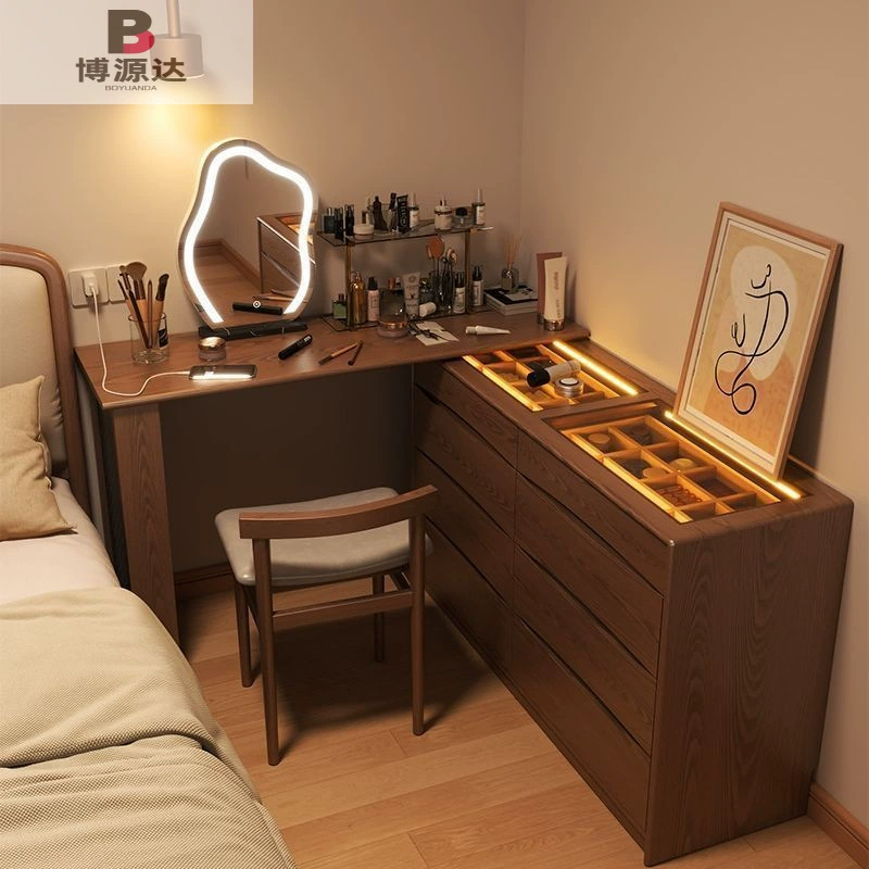 Спальня Простой комод Комбинация туалетного столика Современный единый косметический столик шкаф для хранения из массива дерева угловой стол для туалетного столика